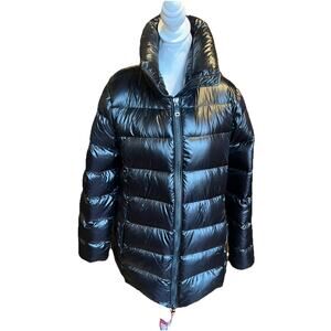 The RECYCLED PLANET shiny Men's MEDIUM Black Puffer Down Jacket coat